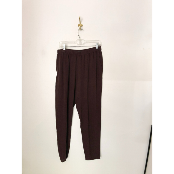 EILEEN FISHER burgundy Tapered Silk‎ Pants size M - Picture 1 of 6